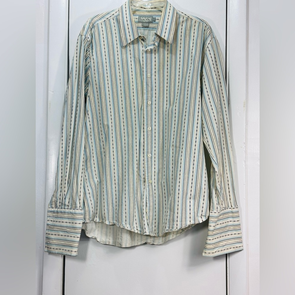 Nicole Miller men L multicolor geometric‎ long sleeve shirt french cuffs